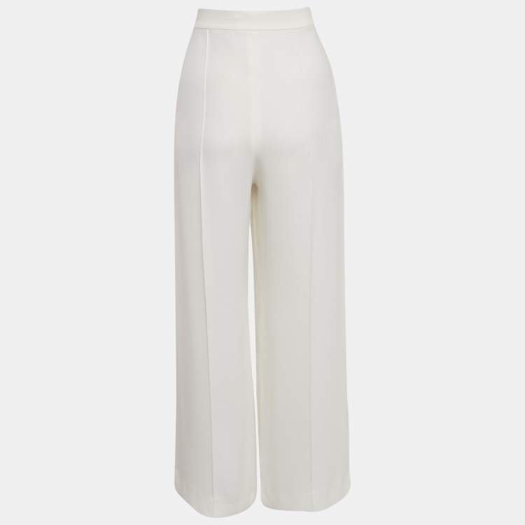 Pre Owned Elie Saab White Crepe Wide Leg Trousers S