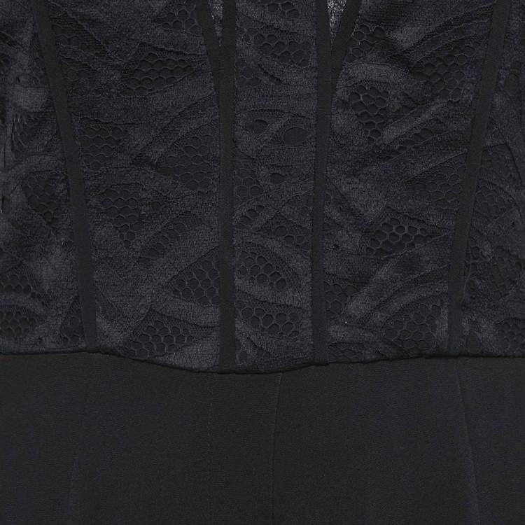 Pre Owned Elie Saab Black Crepe and Lace Full Sleeve Jumpsuit M