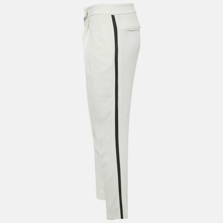 Pre Owned Elie Saab White Side Stripe Crepe Trousers XS