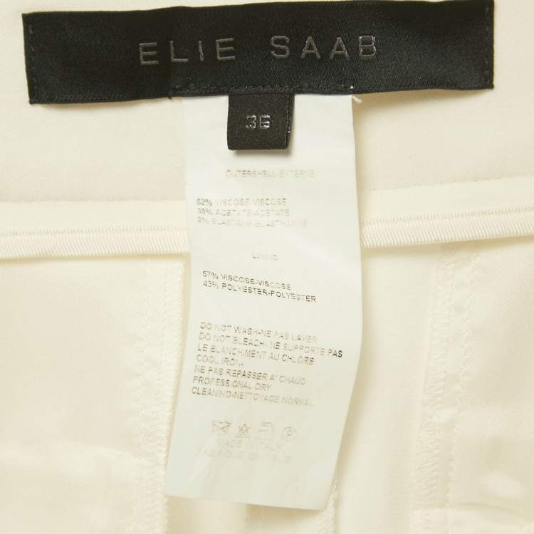 Pre Owned Elie Saab White Side Stripe Crepe Trousers XS