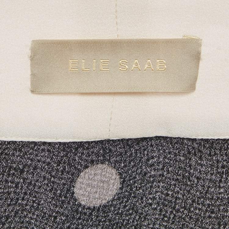 Pre Owned Elie Saab Black Polka Dots Print Crepe Midi Dress S
