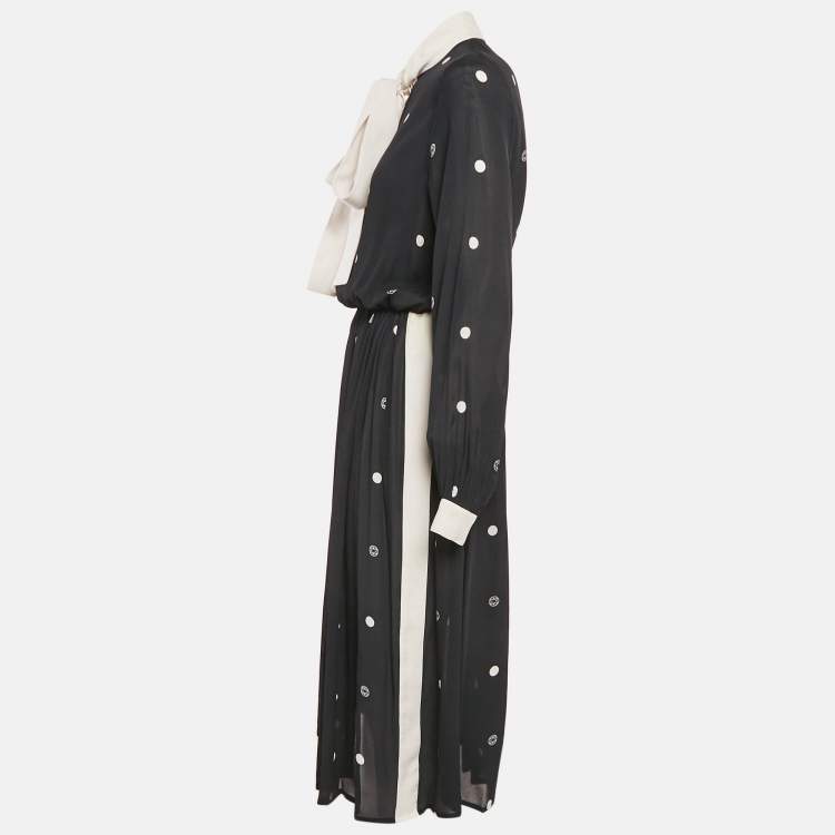 Pre Owned Elie Saab Black Polka Dots Print Crepe Midi Dress S