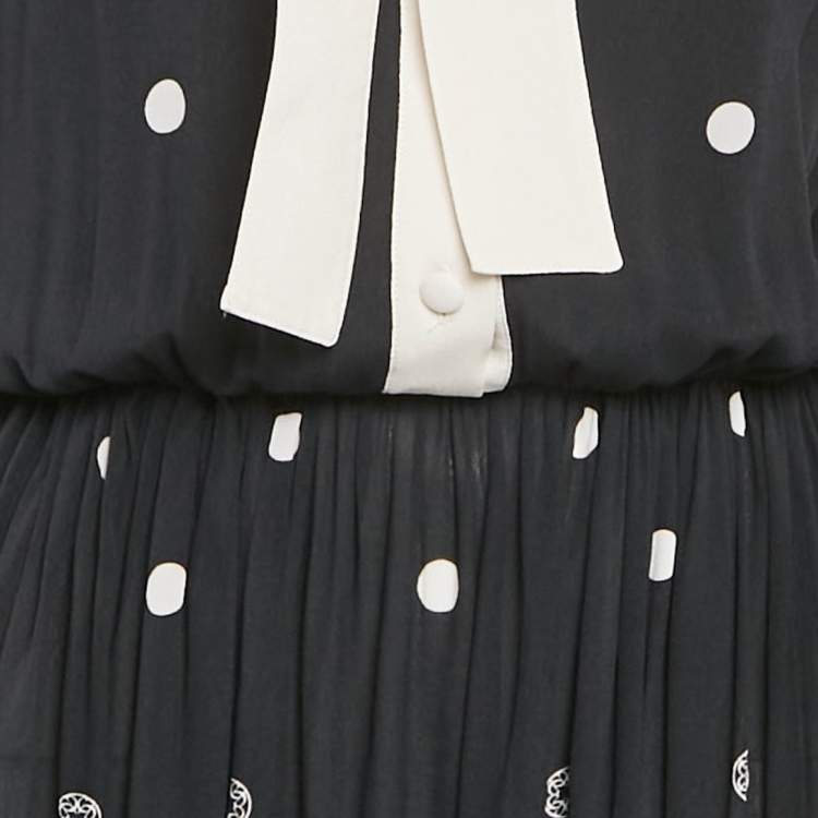 Pre Owned Elie Saab Black Polka Dots Print Crepe Midi Dress S