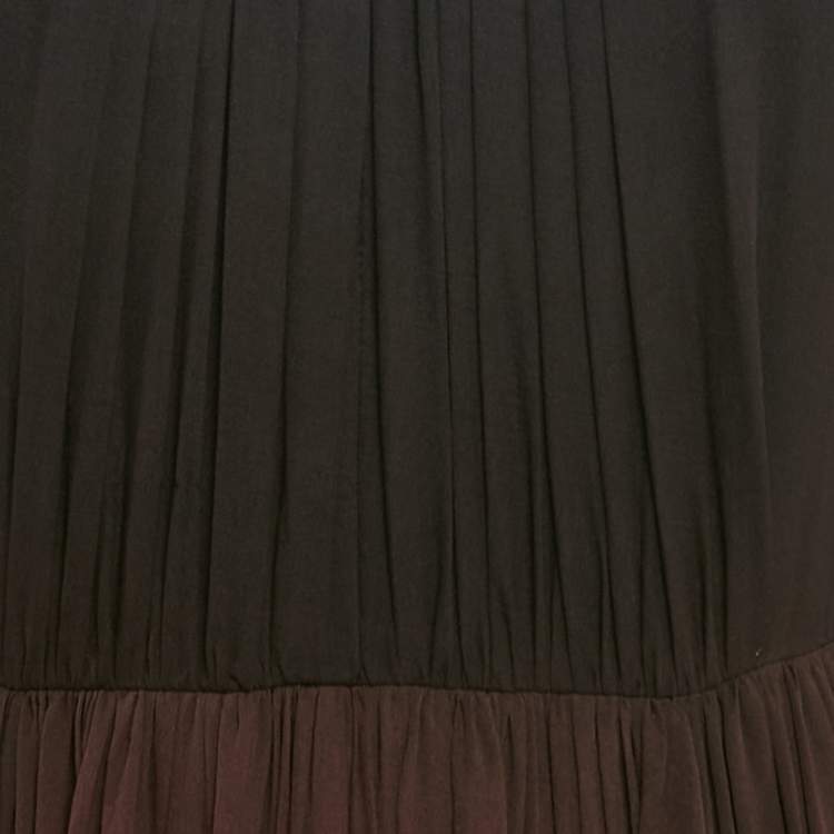Pre Owned Elie Saab Brown Ombre Silk Pleated Maxi Dress S