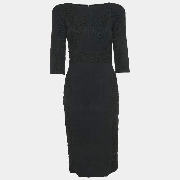 Pre Owned Elie Saab Black Embroidered Silk Blend Sheath Dress S
