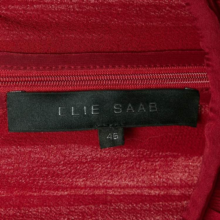 Pre Owned Elie Saab Burgundy Silk Chiffon Flared Slit Detail Maxi Skirt L