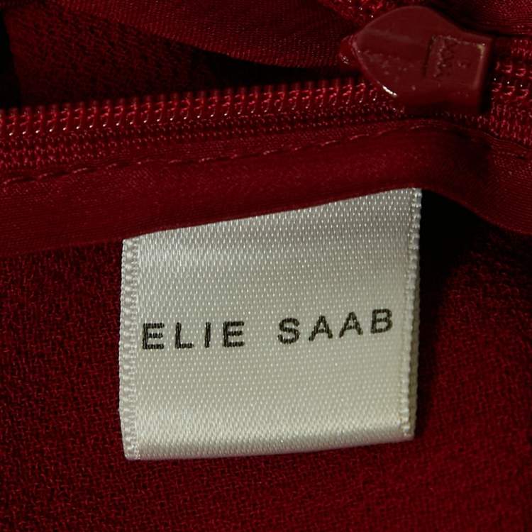 Pre Owned Elie Saab Burgundy Silk Chiffon Flared Slit Detail Maxi Skirt L