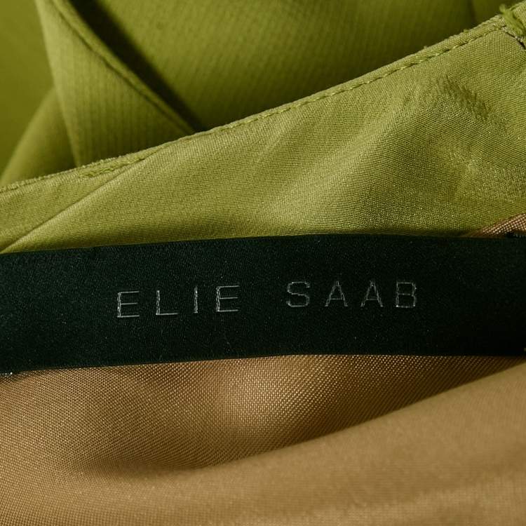 Pre Owned Elie Saab Green Crepe Belted Sheath Dress XS