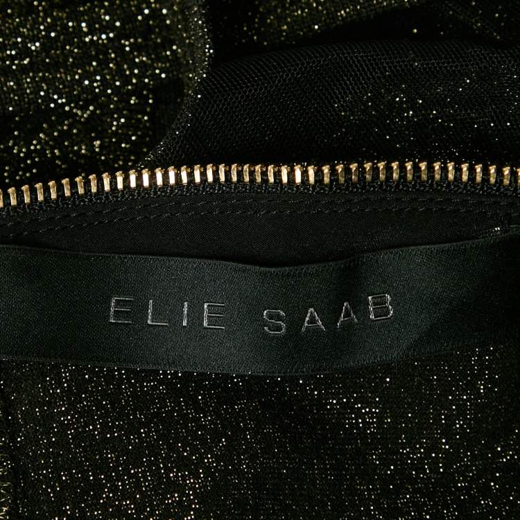 Pre Owned Elie Saab Black Lurex Jersey and Tulle Trim Bodysuit S