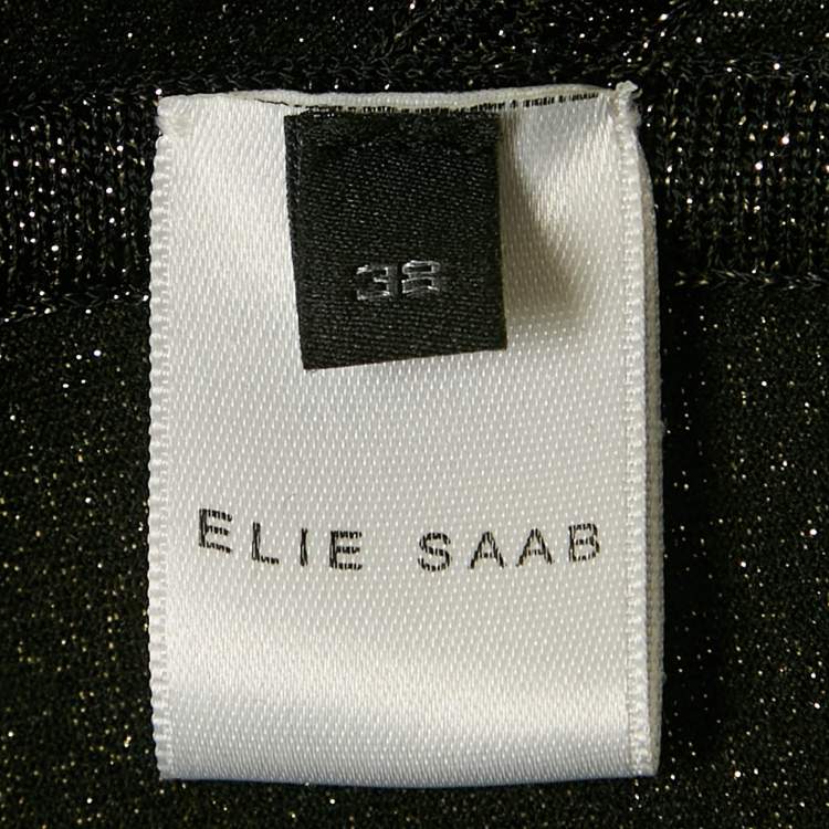 Pre Owned Elie Saab Black Lurex Jersey and Tulle Trim Bodysuit S