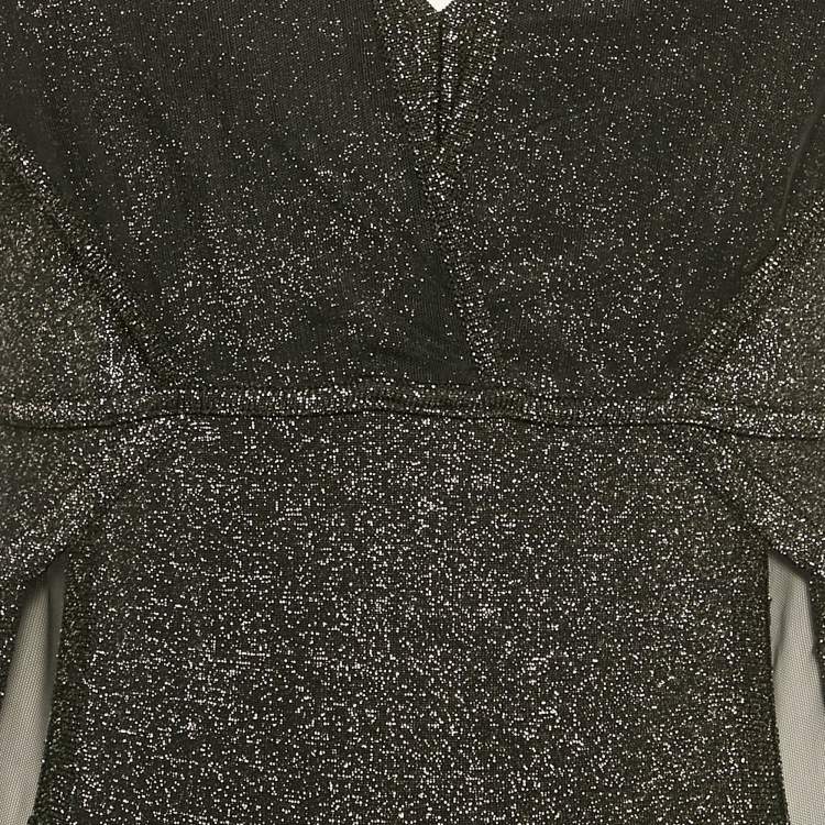 Pre Owned Elie Saab Black Lurex Jersey and Tulle Trim Bodysuit S