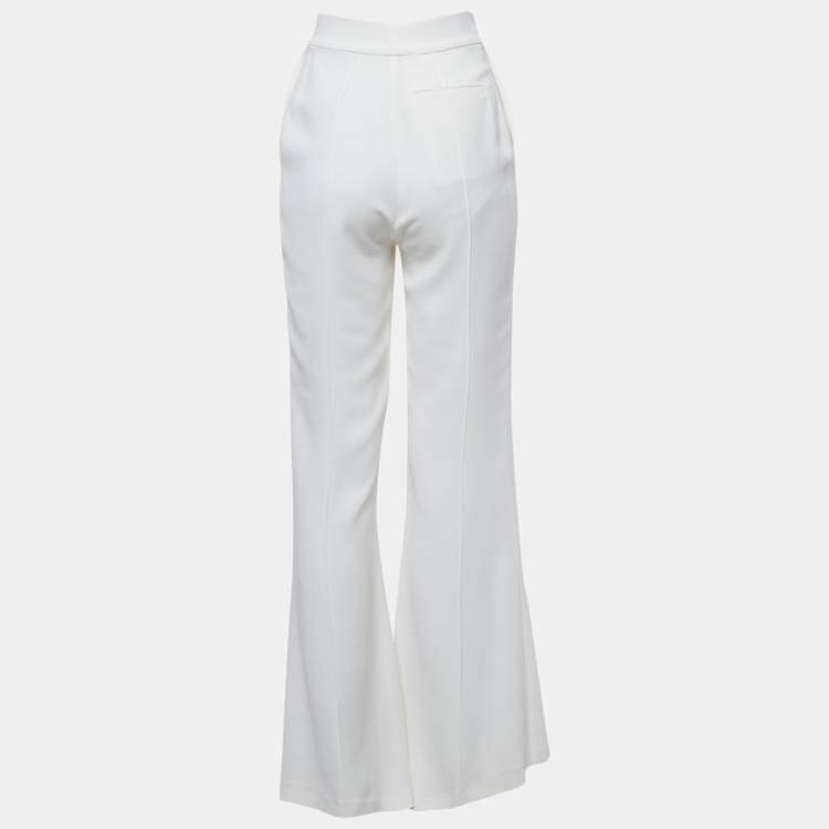Pre Owned Elie Saab White Crepe High-Rise Flared Trousers S