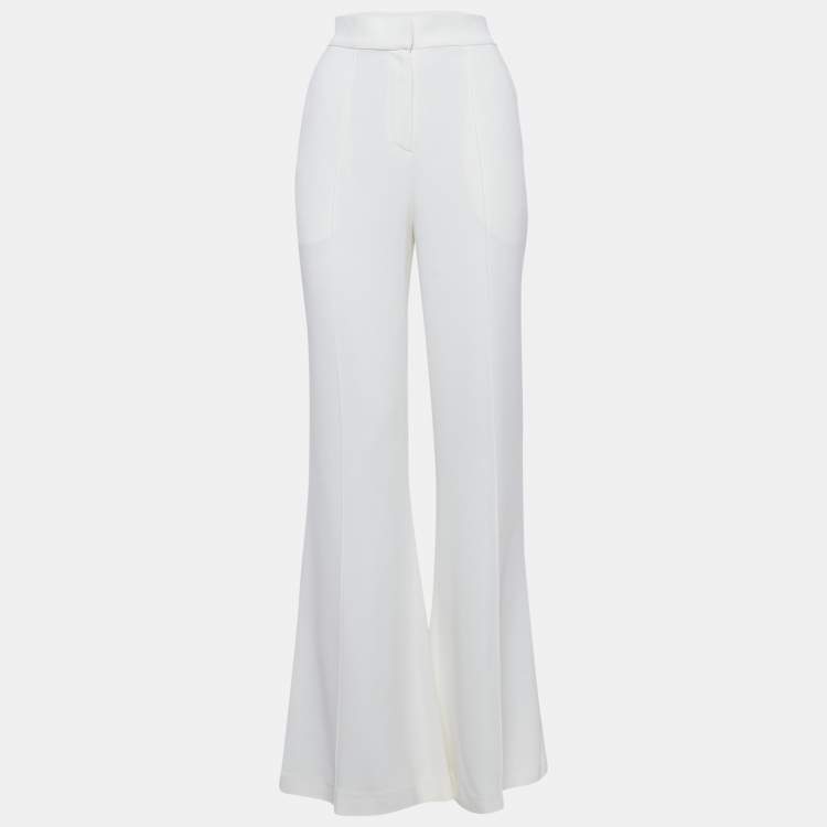Pre Owned Elie Saab White Crepe High-Rise Flared Trousers S