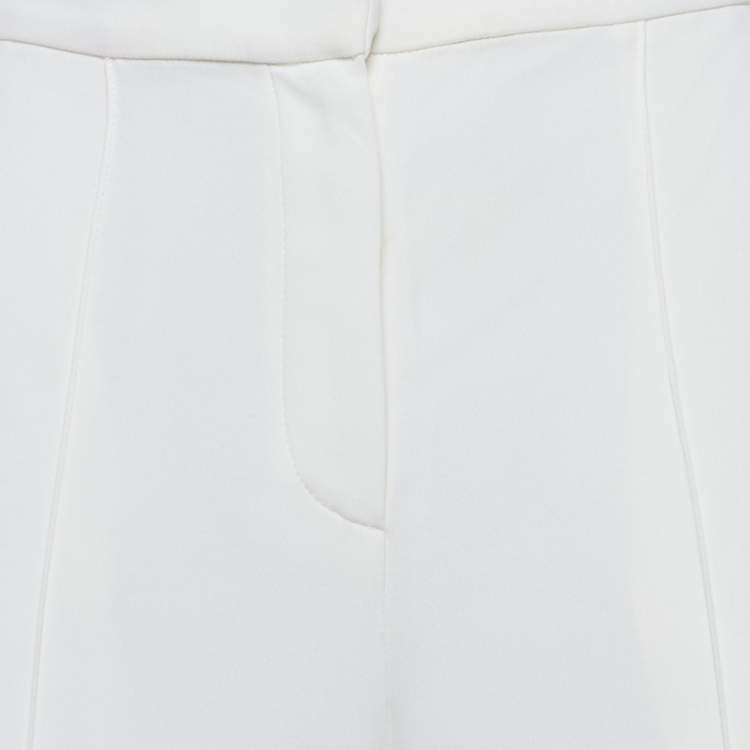 Pre Owned Elie Saab White Crepe High-Rise Flared Trousers S