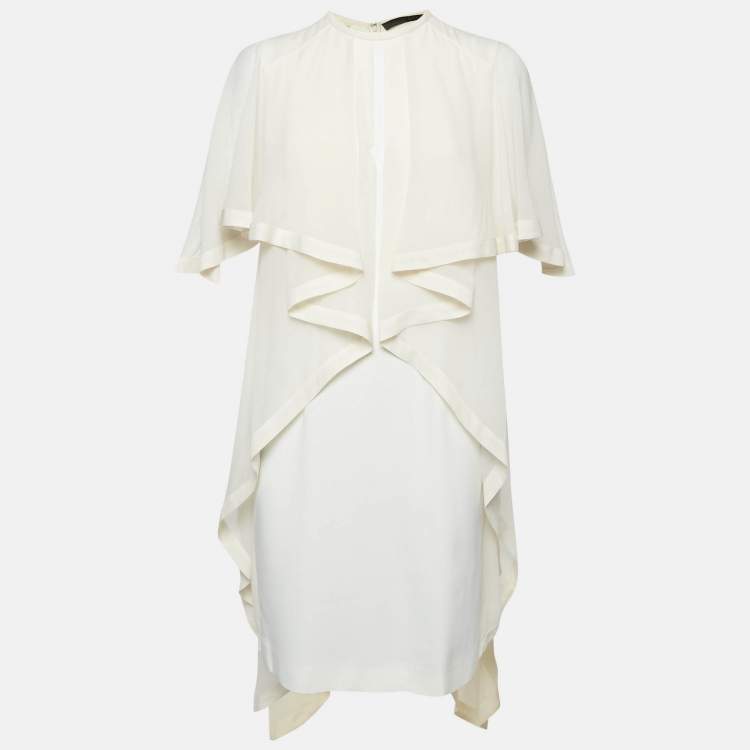 Pre Owned Elie Saab Ivory Silk and Jersey Ruffled Short Dress M
