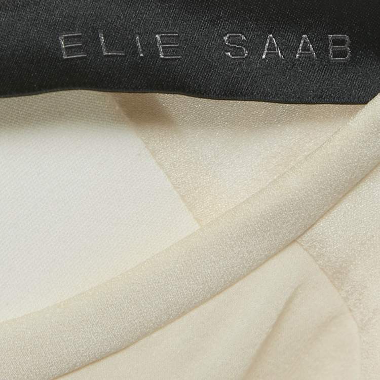 Pre Owned Elie Saab Ivory Silk and Jersey Ruffled Short Dress M