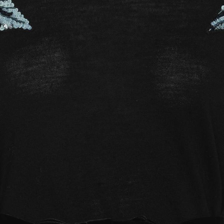 Pre Owned Elie Saab Black Wool Knot Floral Embellished Sweater XS