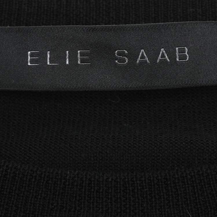 Pre Owned Elie Saab Black Wool Knot Floral Embellished Sweater XS