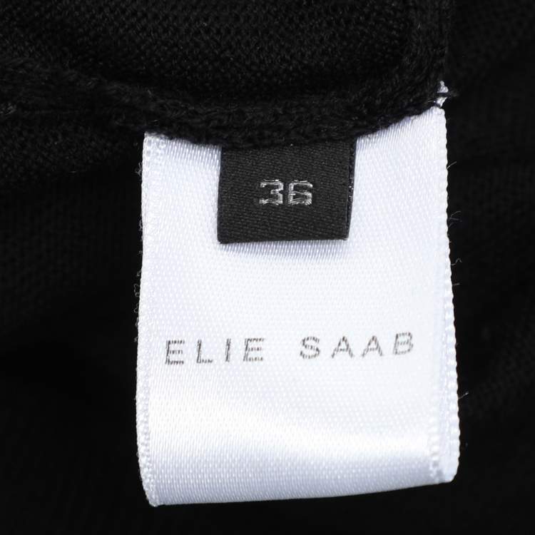 Pre Owned Elie Saab Black Wool Knot Floral Embellished Sweater XS