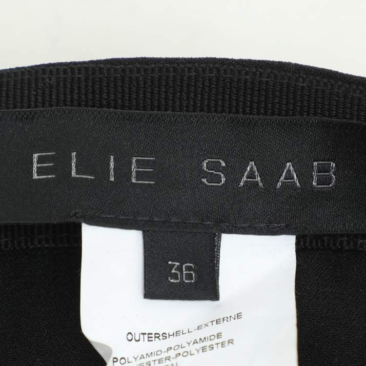 Pre Owned Elie Saab Black Floral Tulle Midi Skirt XS