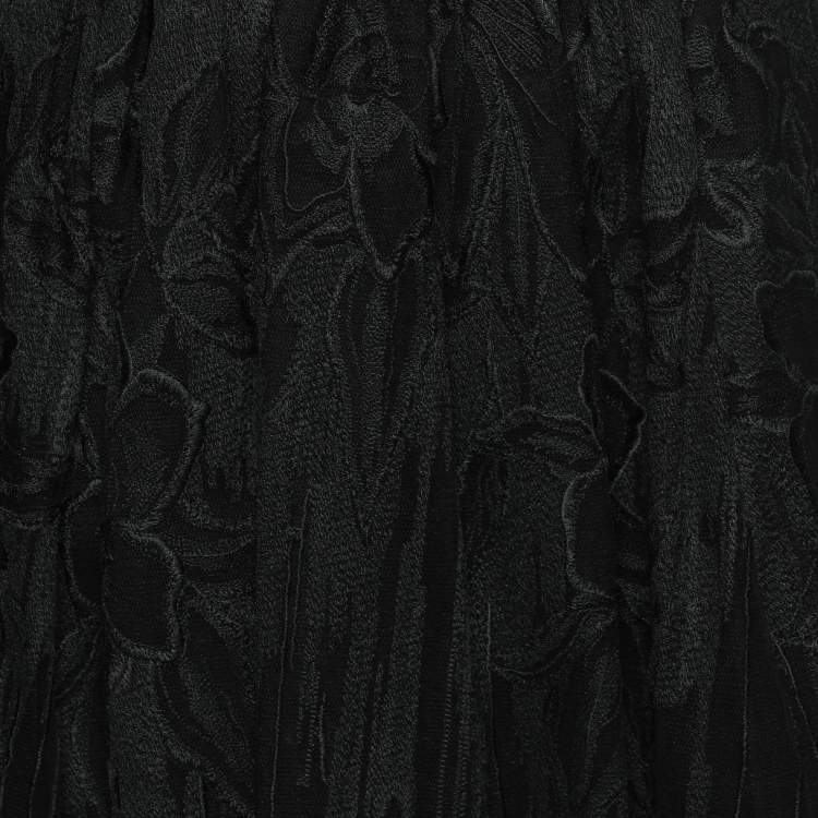 Pre Owned Elie Saab Black Floral Tulle Midi Skirt XS