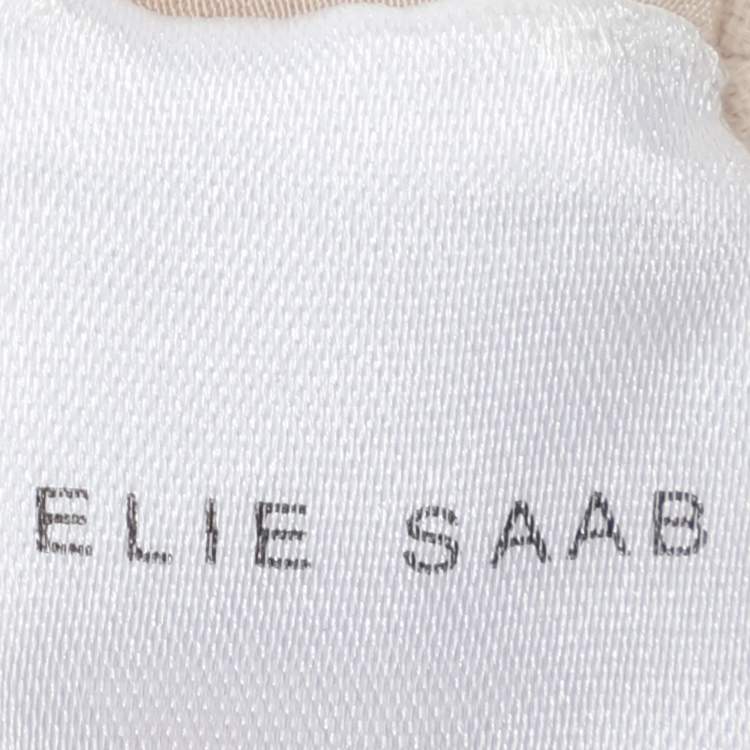 Pre Owned Elie Saab Light Beige Crepe and Lace Pearl Embellished Jumpsuit S