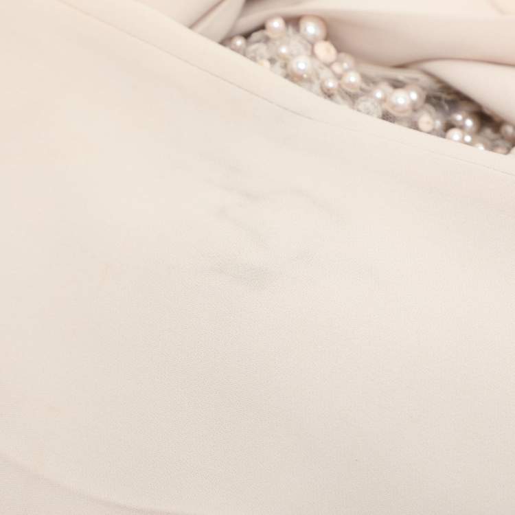 Pre Owned Elie Saab Light Beige Crepe and Lace Pearl Embellished Jumpsuit S