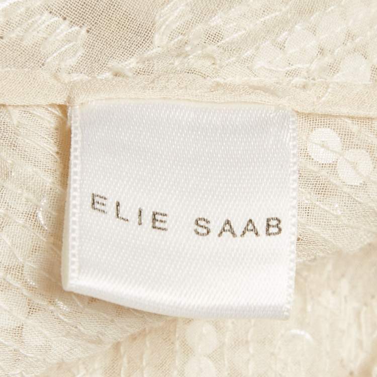 Pre Owned Elie Saab Cream Embellished Silk Ruffled Open Front Jacket S