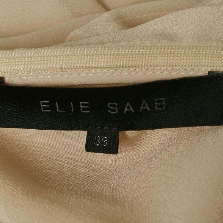 Pre Owned Elie Saab Beige Silk Flared Knee Length Skirt S
