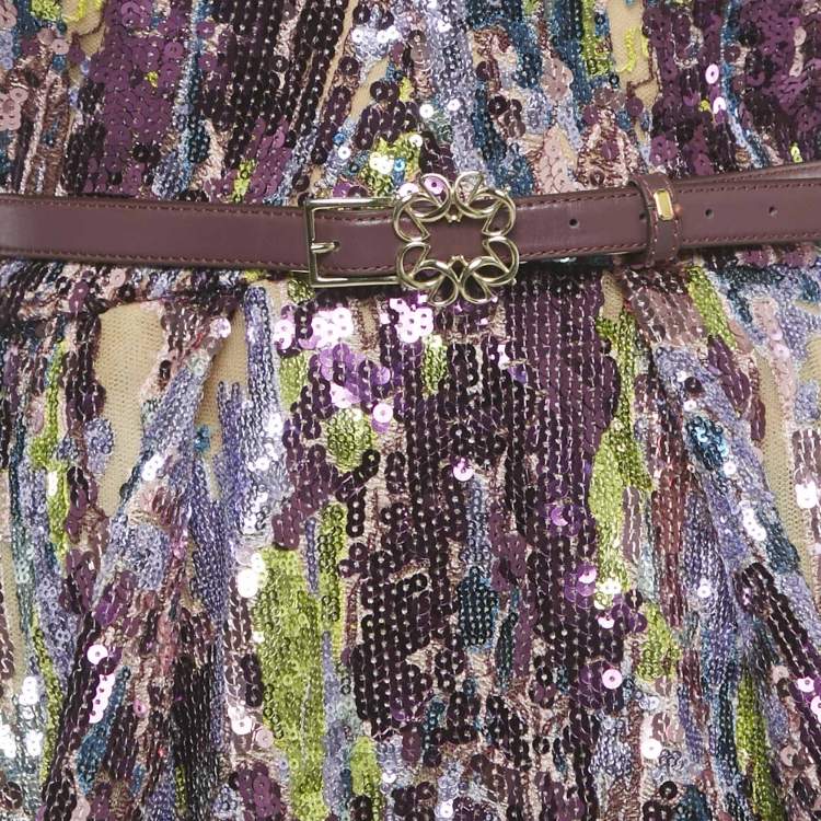 Pre Owned Elie Saab Purple Sequin Halter Neck Belted Gown M 