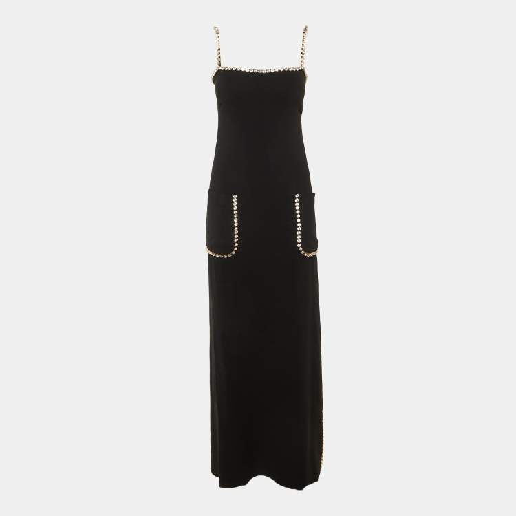 Pre Owned Elie Saab Black Cady Crystal Embellished Maxi Dress S
