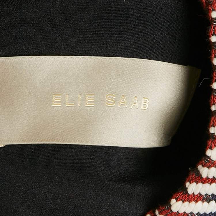 Pre Owned Elie Saab Black Sequin Tweed Embroidered Detail Midi Dress M