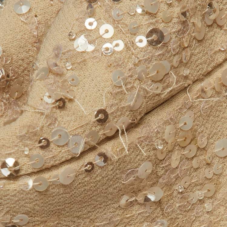 Pre Owned Elie Saab Beige Silk & Wool Embellished Knee Length Dress M