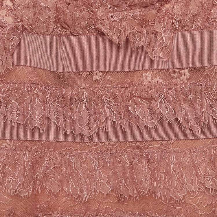 Pre Owned Elie Saab Pink Lace Ruffled Knee Length Dress M