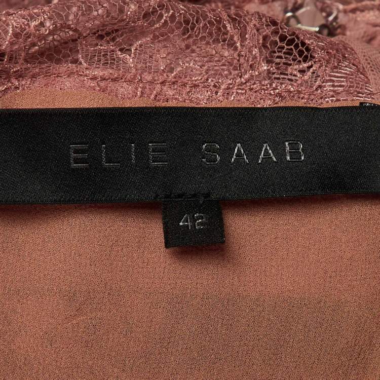 Pre Owned Elie Saab Pink Lace Ruffled Knee Length Dress M