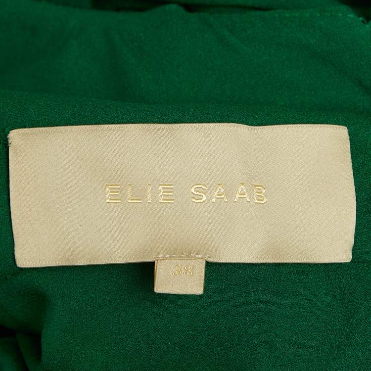 Pre Owned Elie Saab Green Silk Ruffled Maxi Dress S