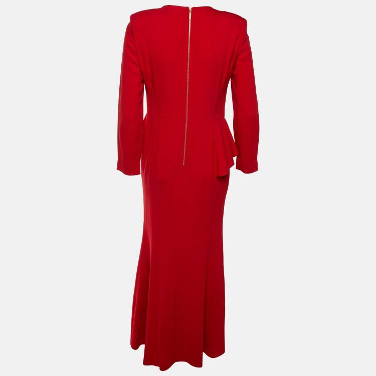 مملوكة مسبقًا Elie Saab Red Crepe Ruffle Detail Maxi Dress M