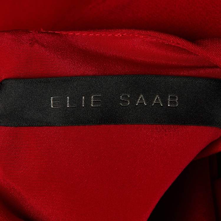 مملوكة مسبقًا Elie Saab Red Crepe Ruffle Detail Maxi Dress M