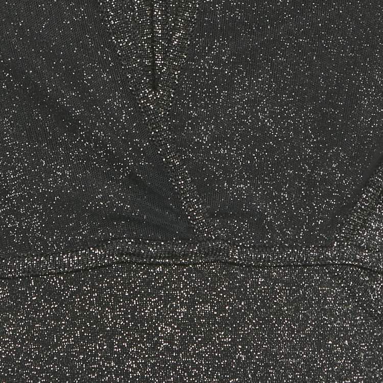 Pre Owned Elie Saab Black Lurex Jersey & Tulle Trim Bodysuit S