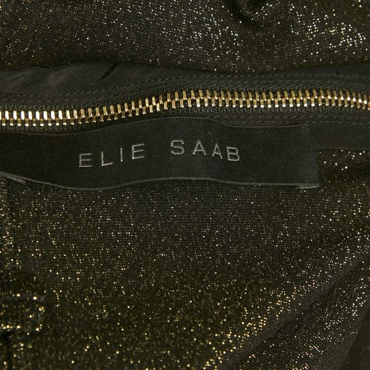 Pre Owned Elie Saab Black Lurex Jersey & Tulle Trim Bodysuit S