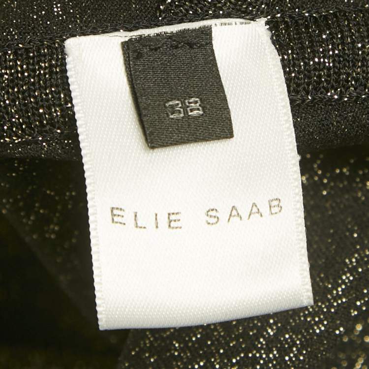 Pre Owned Elie Saab Black Lurex Jersey & Tulle Trim Bodysuit S