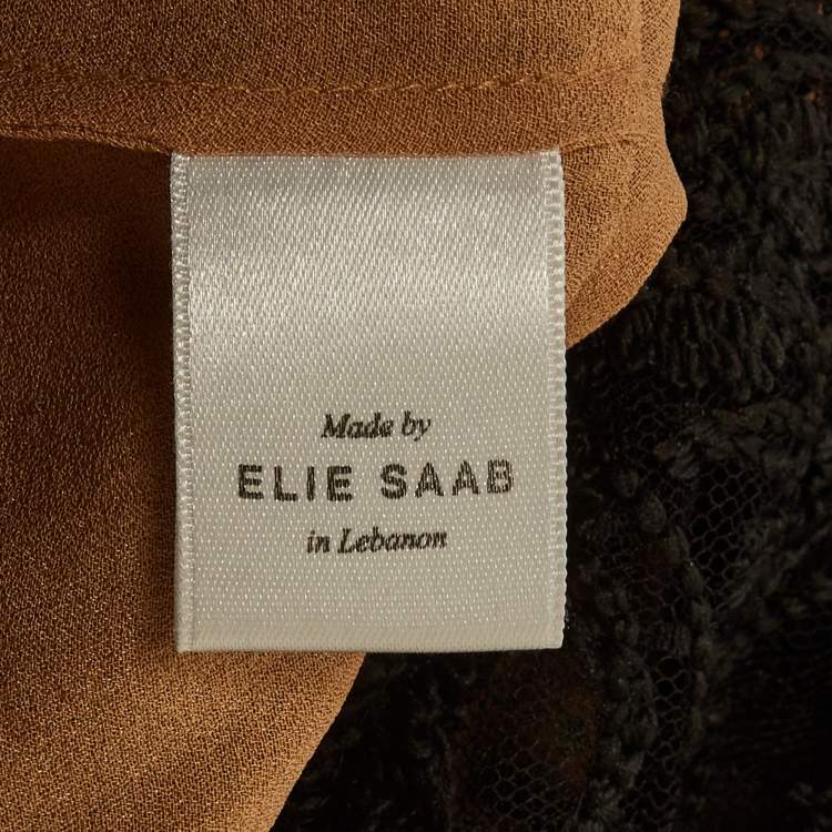 Pre Owned Elie Saab Black Lace Embroidered Flared Maxi Dress S