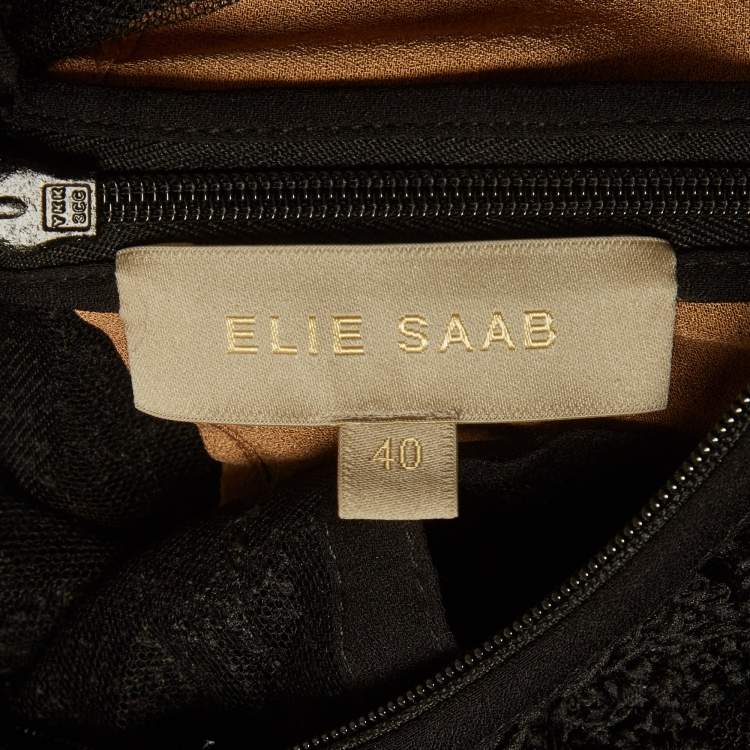 Pre Owned Elie Saab Black Lace Embroidered Flared Maxi Dress S