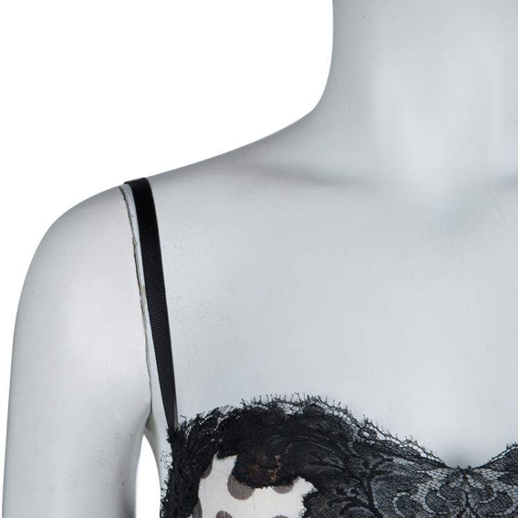 Pre Owned Elie Saab White Lace Detail Polka Dotted Tiered Sleeveless Gown M