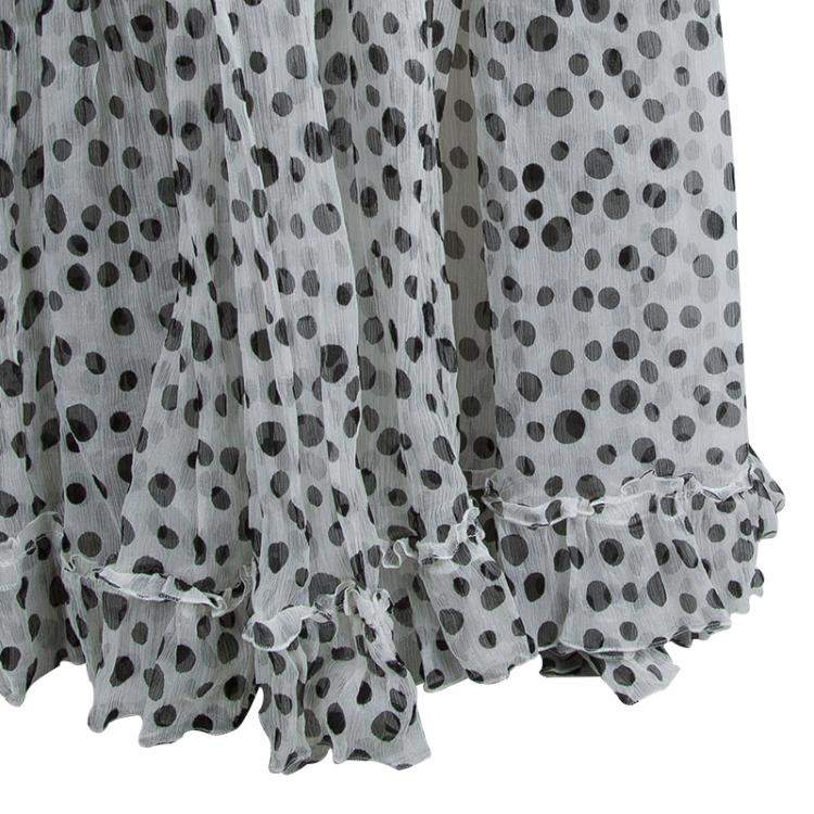 Pre Owned Elie Saab White Lace Detail Polka Dotted Tiered Sleeveless Gown M