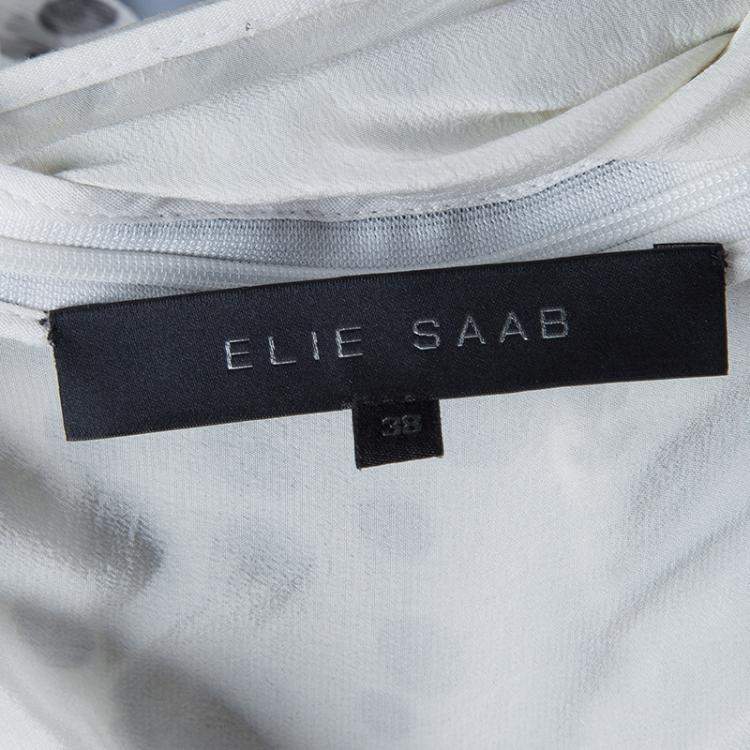 Pre Owned Elie Saab White Lace Detail Polka Dotted Tiered Sleeveless Gown M