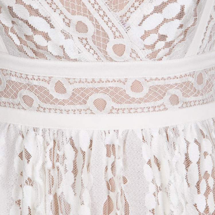 Pre Owned Elie Saab White Embroidered Lace Sleeveless Maxi Dress S