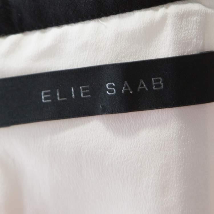 Pre Owned Elie Saab White Floral Printed Silk Satin Strapless Evening Gown S 