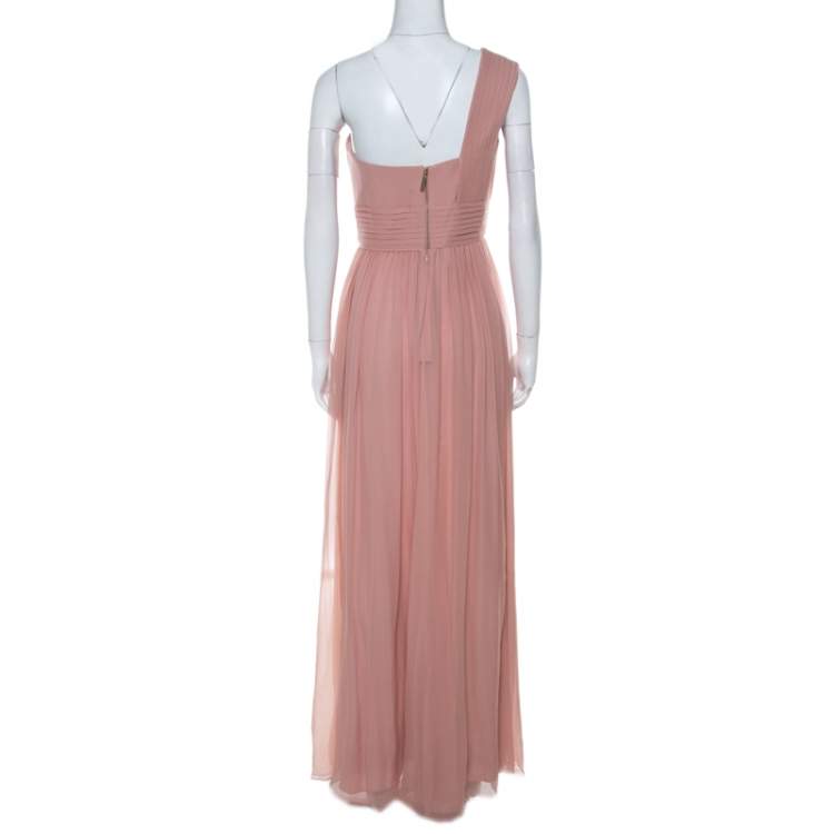 Pre Owned Elie Saab Dusty Pink Silk Chiffon Pleated Bodice One Shoulder Gown S 
