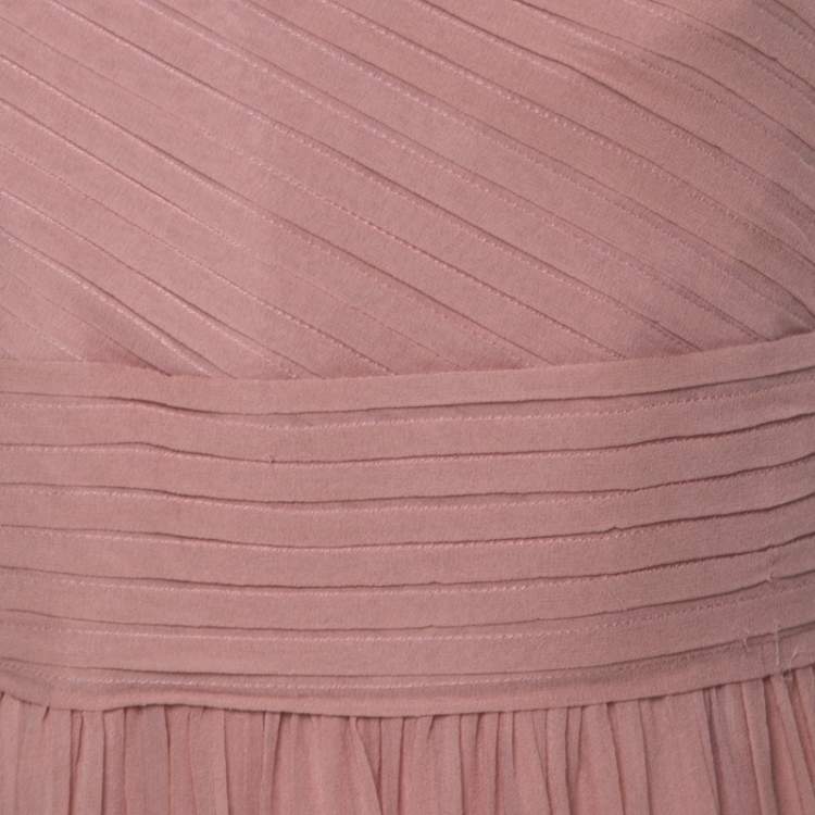 Pre Owned Elie Saab Dusty Pink Silk Chiffon Pleated Bodice One Shoulder Gown S 
